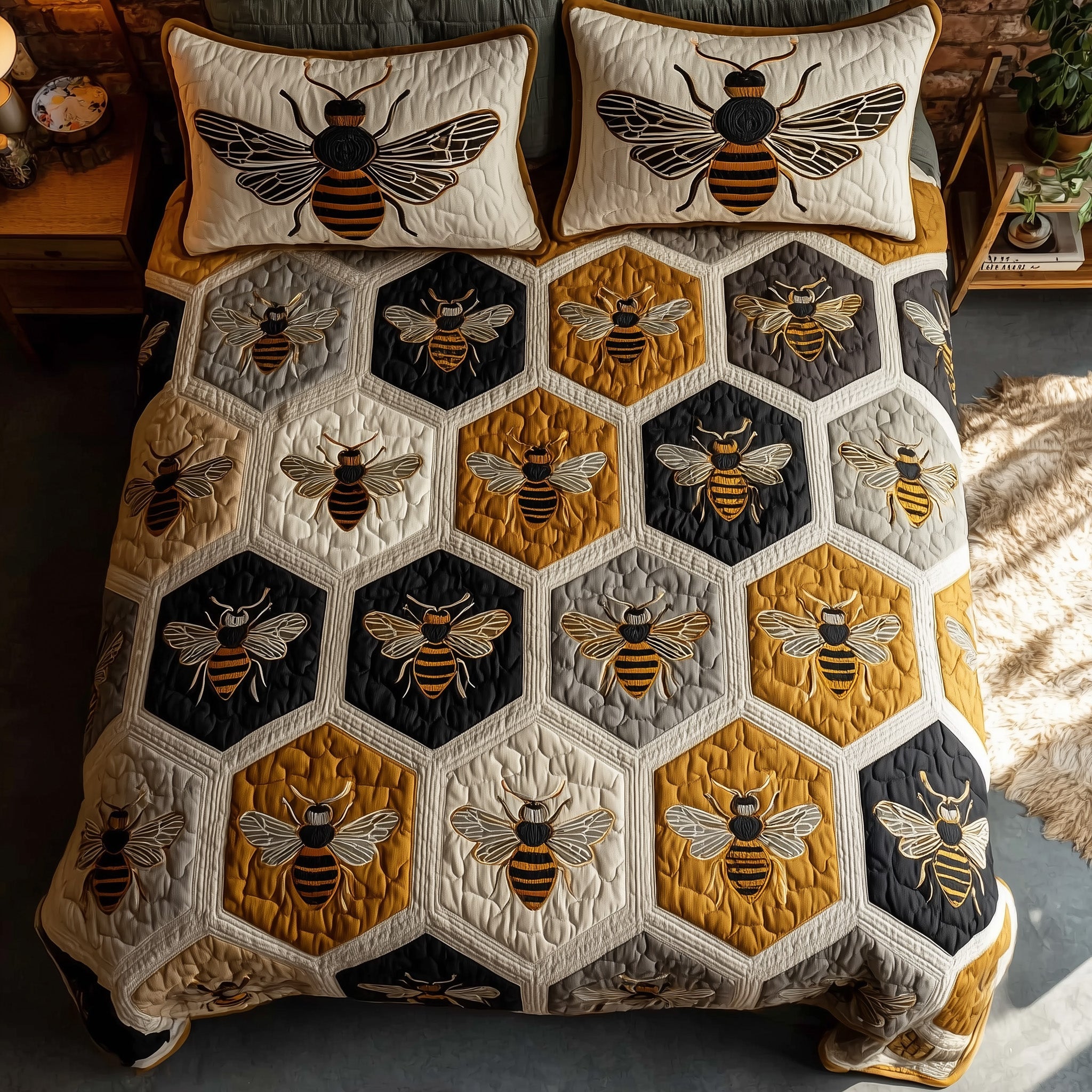 Bee Quilted Bedding Set Duvet Cover Bedspread Bee Gifts For Ladies