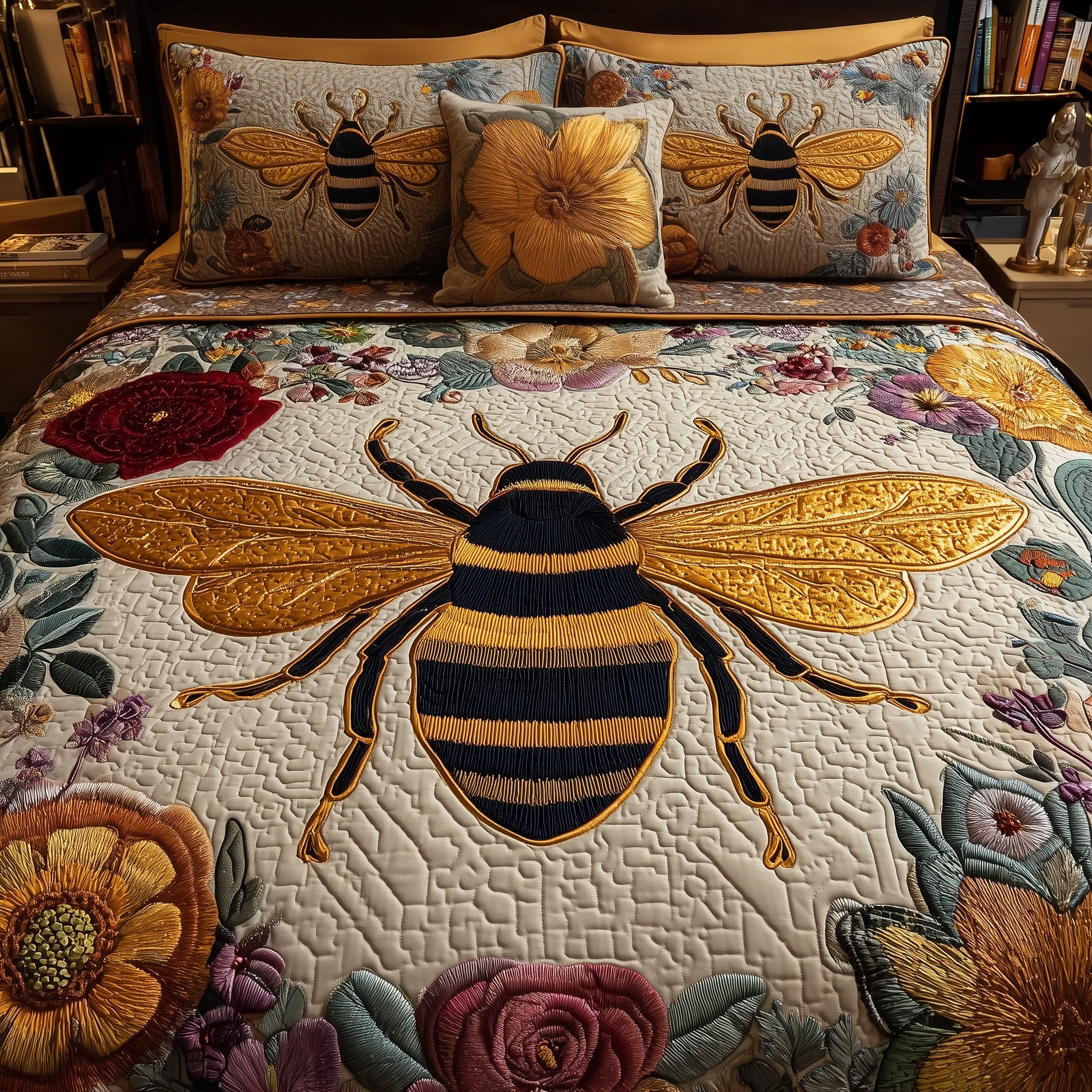 Bee Quilted Bedding Set Duvet Cover Bedspread Bee Gifts For Mom