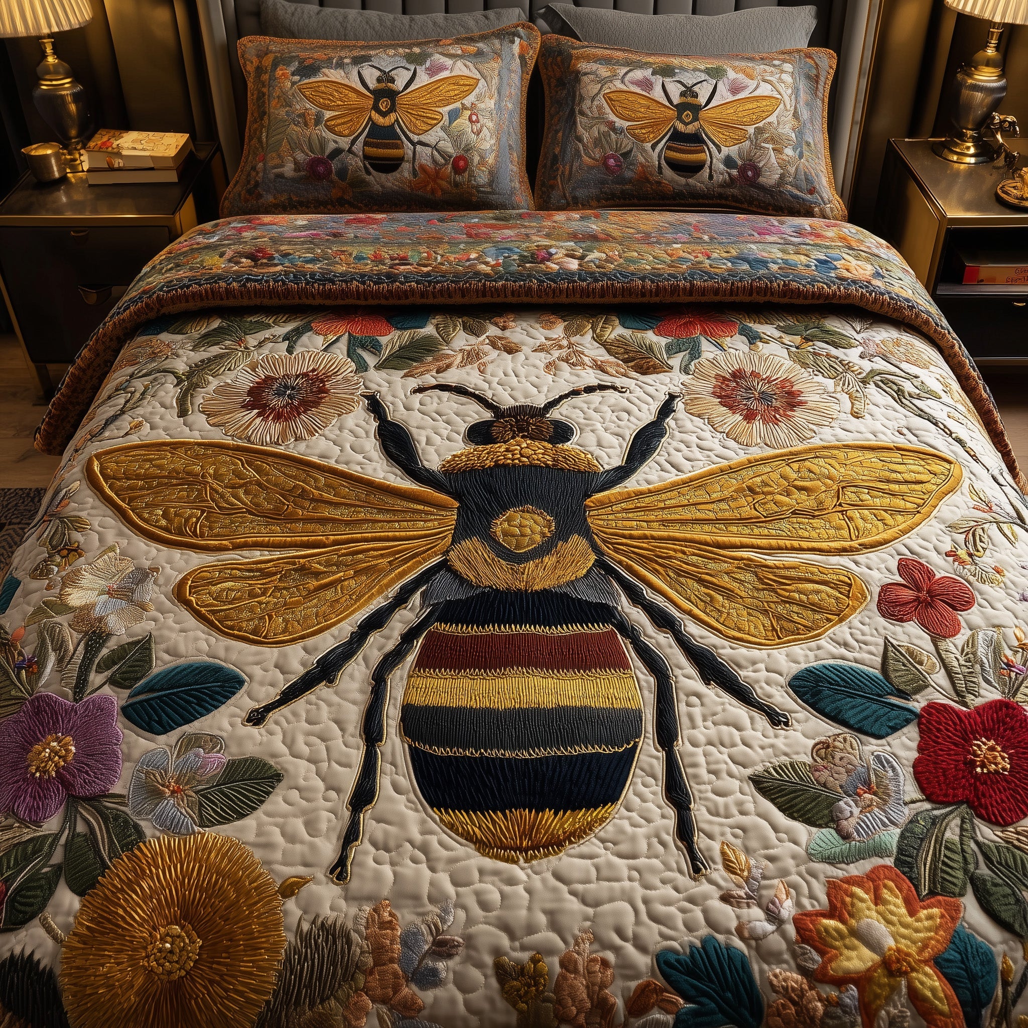 Bee Quilted Bedding Set Duvet Cover Bedspread Bee Gifts For Women
