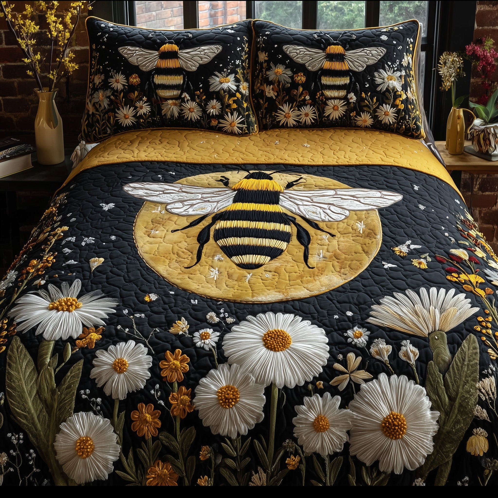 Bee Quilted Bedding Set Duvet Cover Bedspread Best Bee Gifts