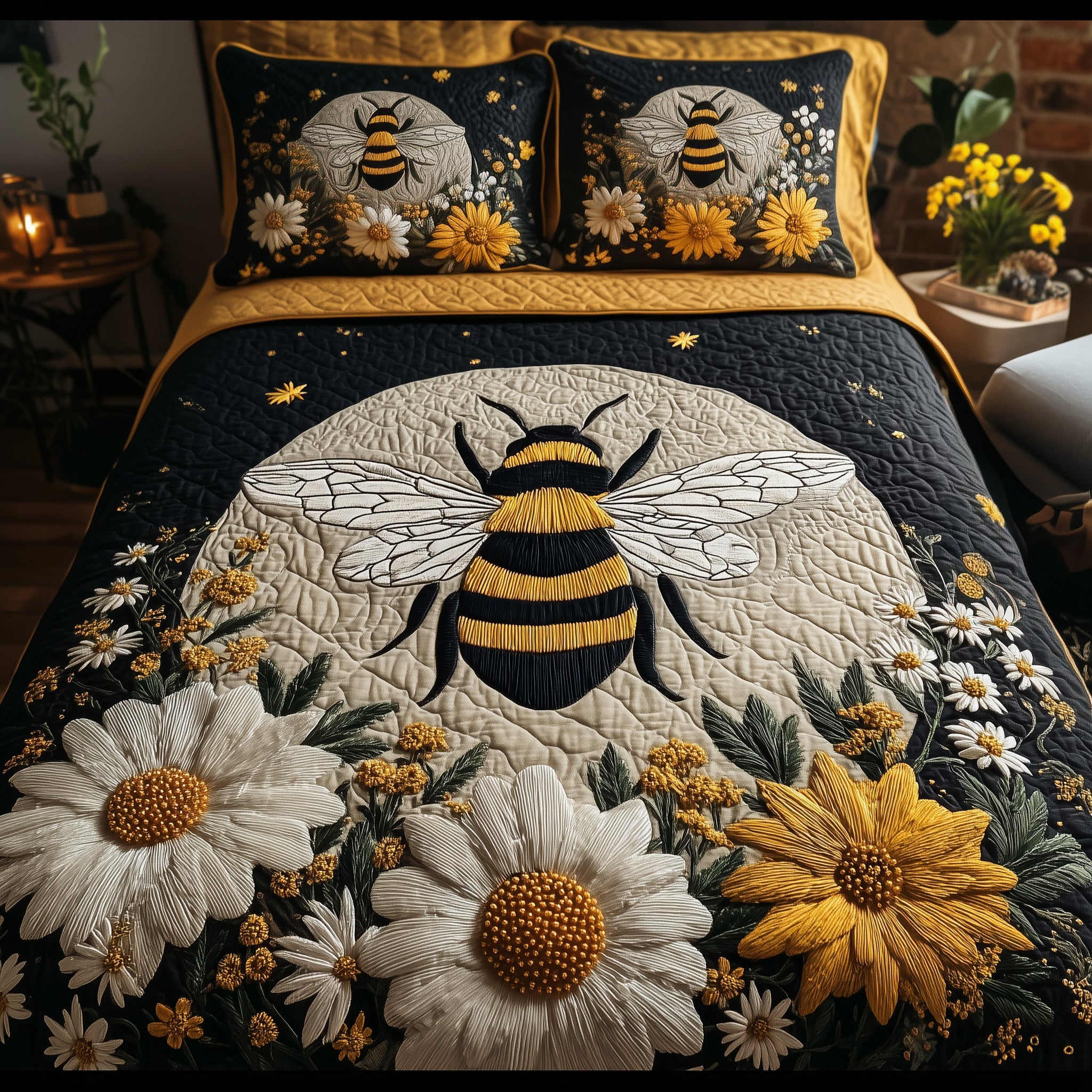 Bee Quilted Bedding Set Duvet Cover Bedspread Gifts With Bee Theme