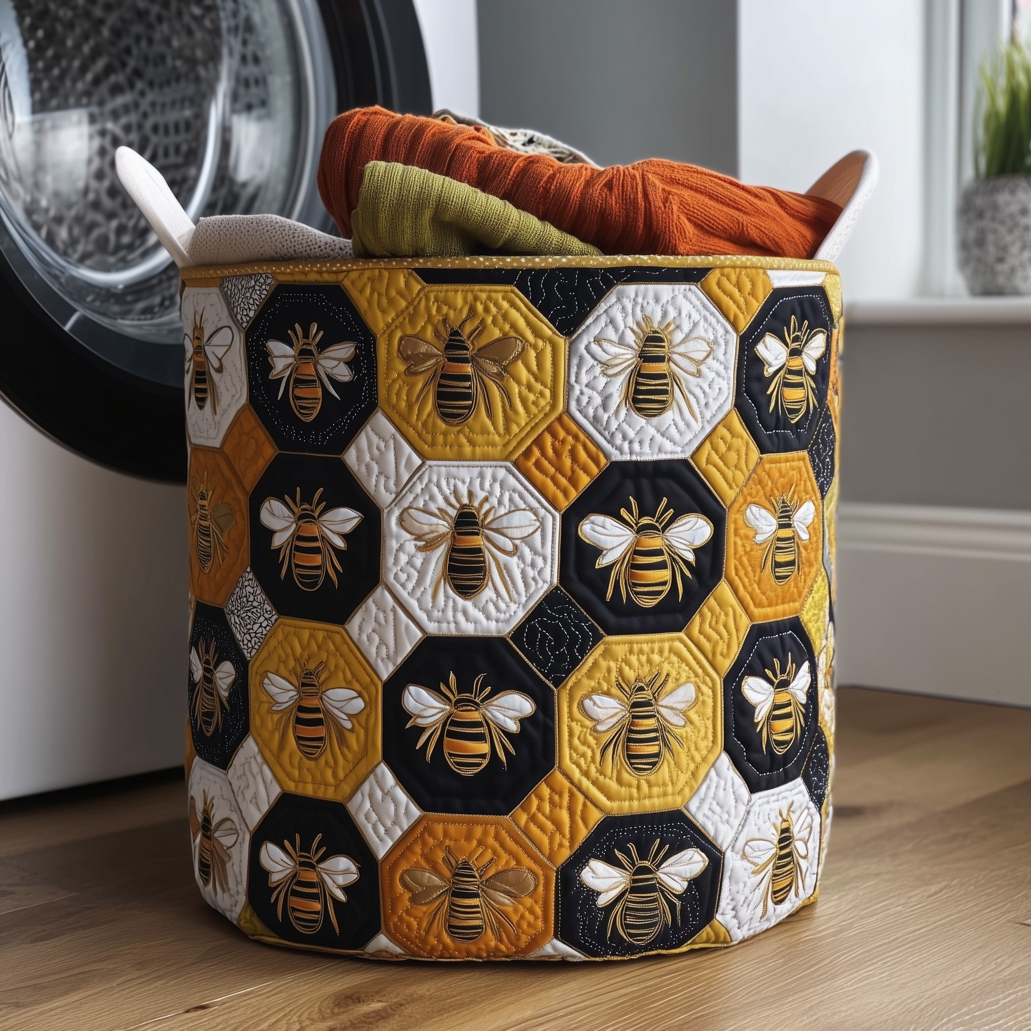 Bee Quilted Laundry Basket Foldable Basket Storage Gifts For Bee Enthusisast