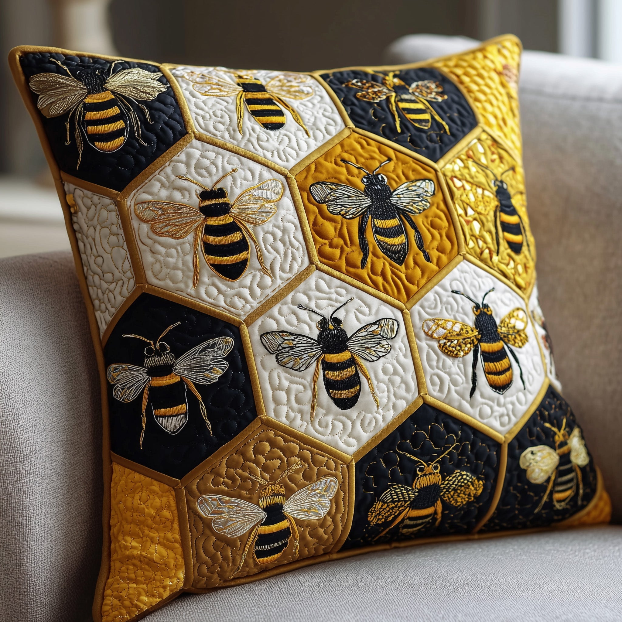 Bee Quilted Pillow Case Throw Pillow Cover ItemThemed Bee Present Ideas
