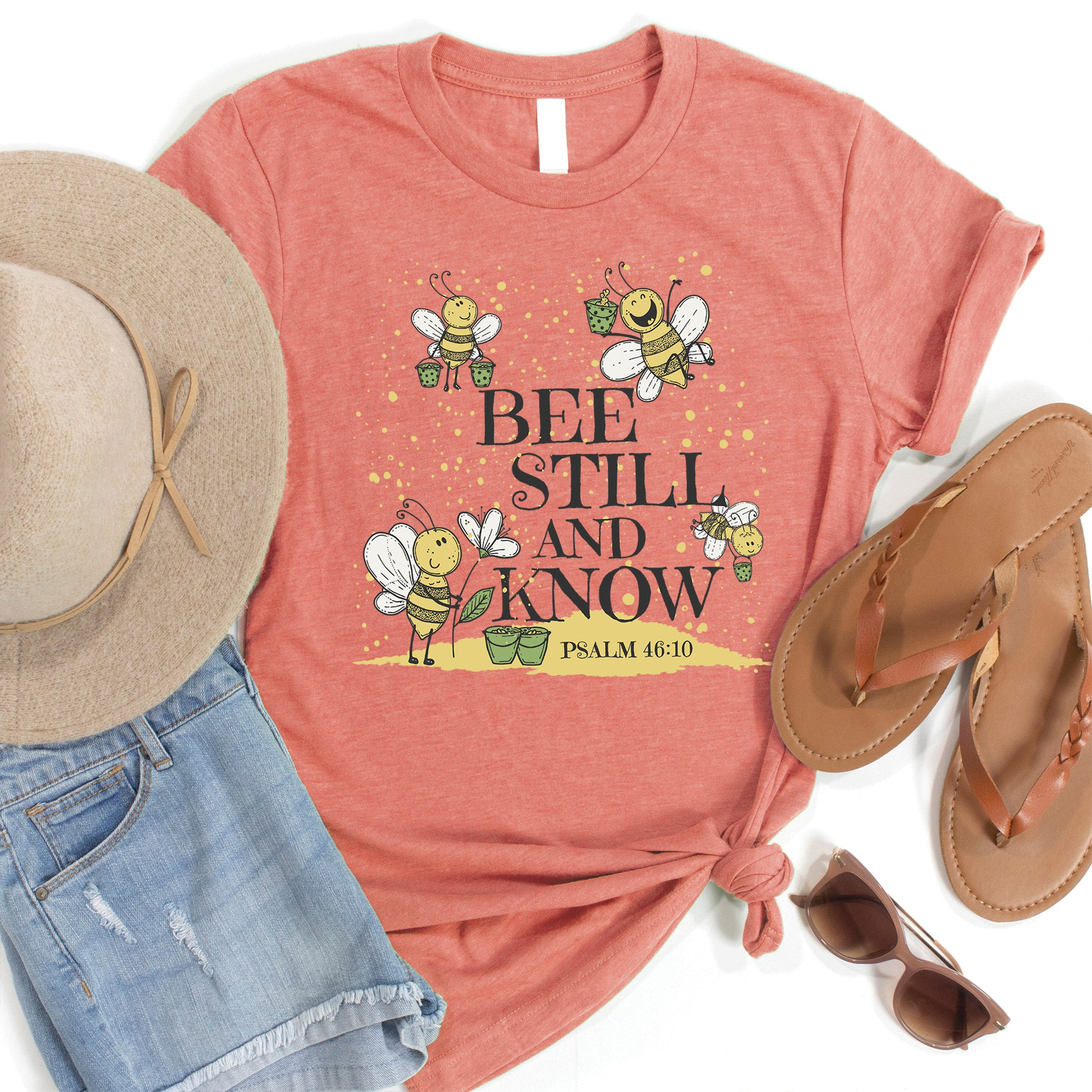 Bee Still And Know T-Shirt Christian Faith Apparel Cute Bee Bible Verse Best Gift