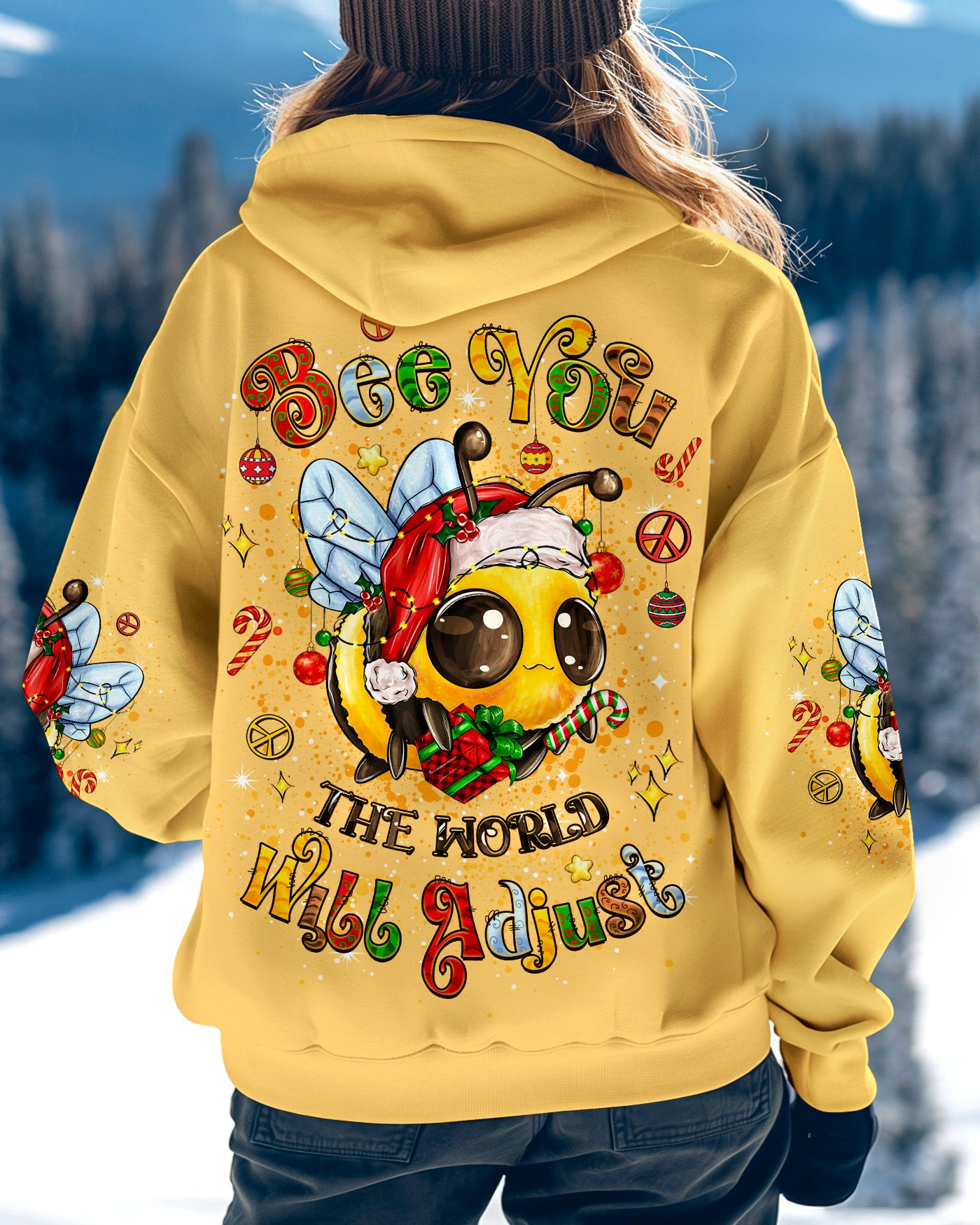 Bee You The World Will Adjust Christmas Hoodie Funny Christmas Gifts For Bee Lovers