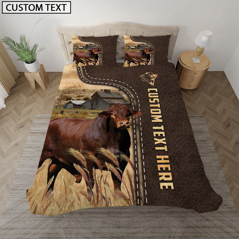 Beefmaster Custom Text Leather Pattern Bedding Set Thoughtful Wedding Gifts