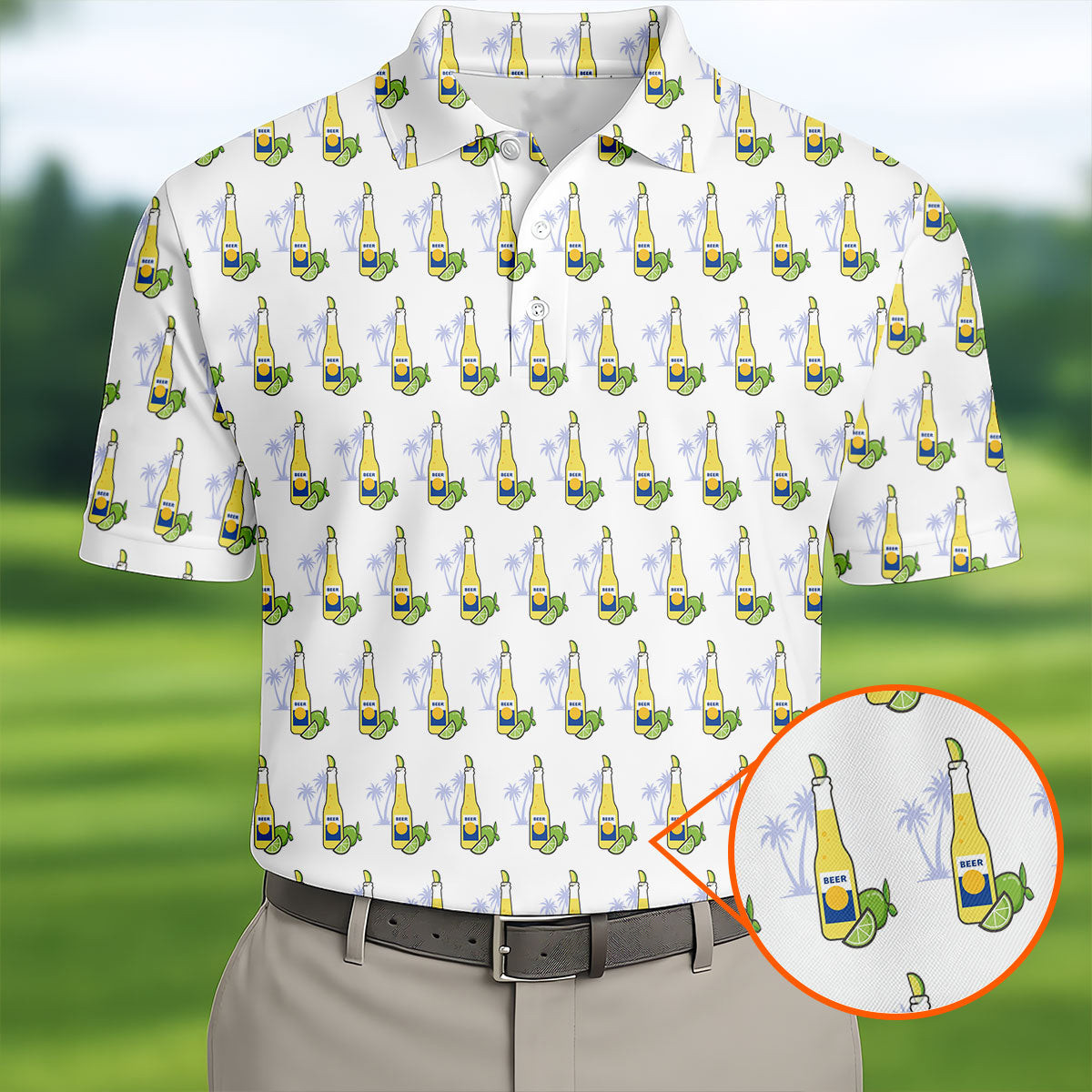 Beer And Lime Palm Tree Pattern Tropical Golf Polo Shirt Golf Outfit Unique Gift For Dad