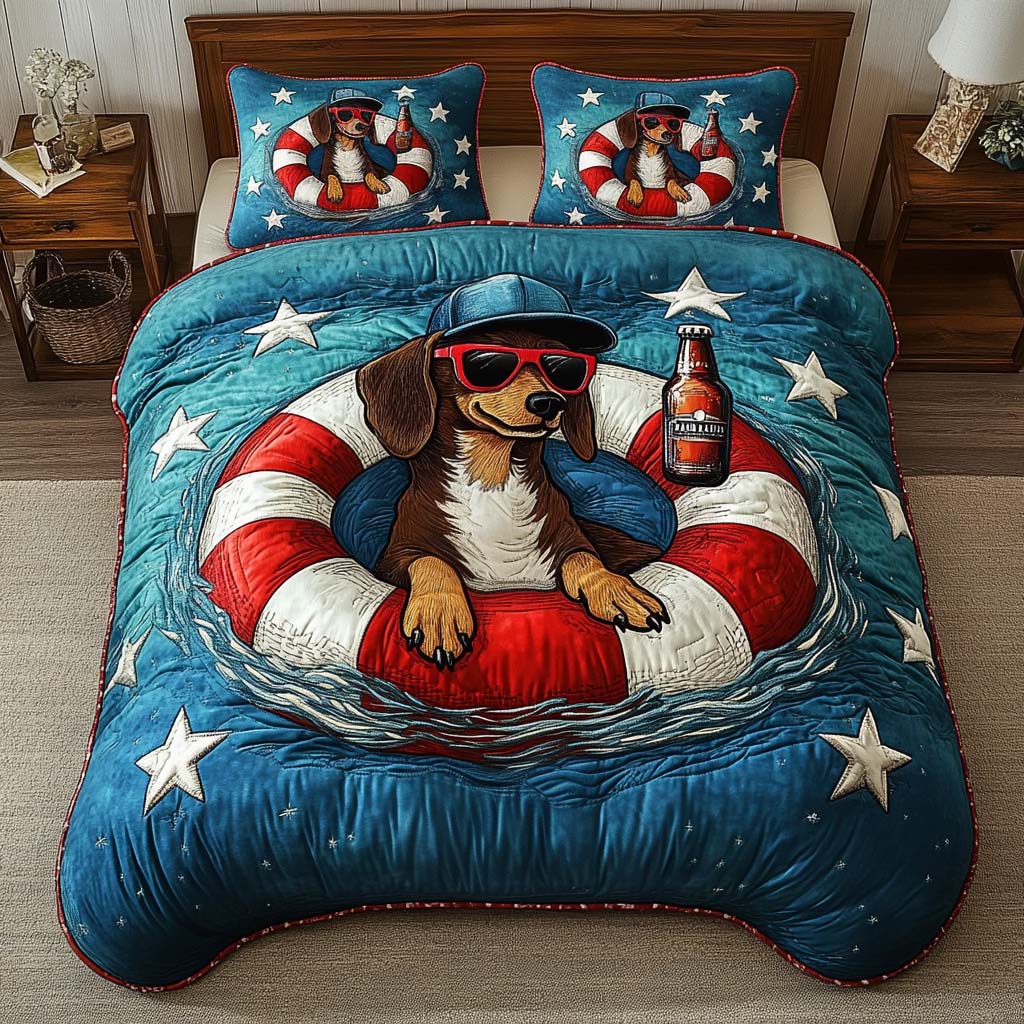 Beer Float Pup Quilted Bedding Set Best Bedspread Set Patriotic Gift Items