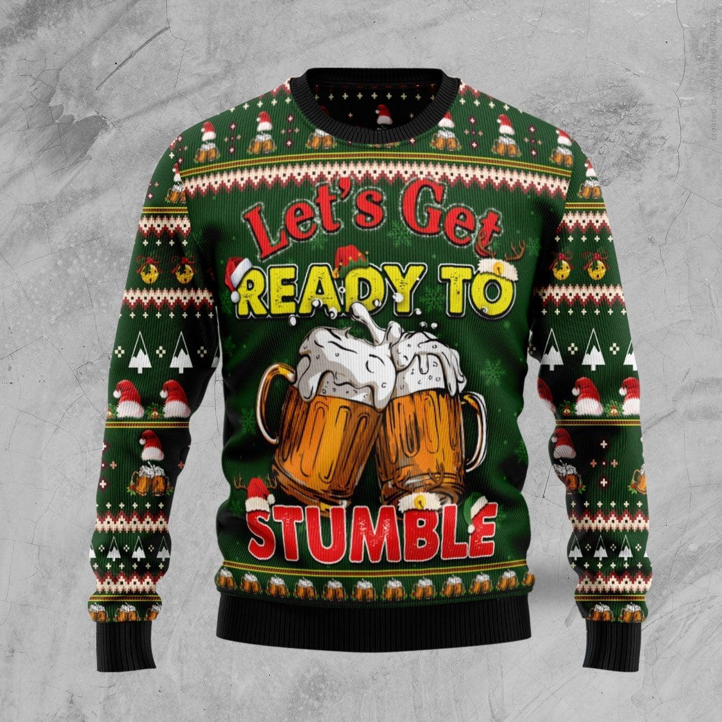 Beer Let's Get Ready To Stumble Ugly Christmas Sweater Funny Xmas Merch Beer Lover Gifts