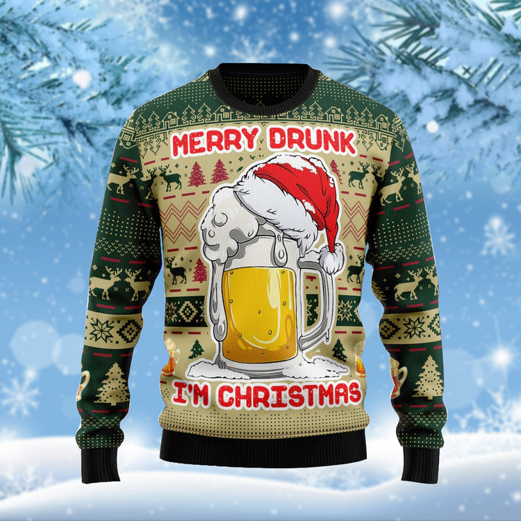 Beer Merry Drunk I'm Christmas Ugly Sweater Funny Apparel Christmas For Beer Lovers