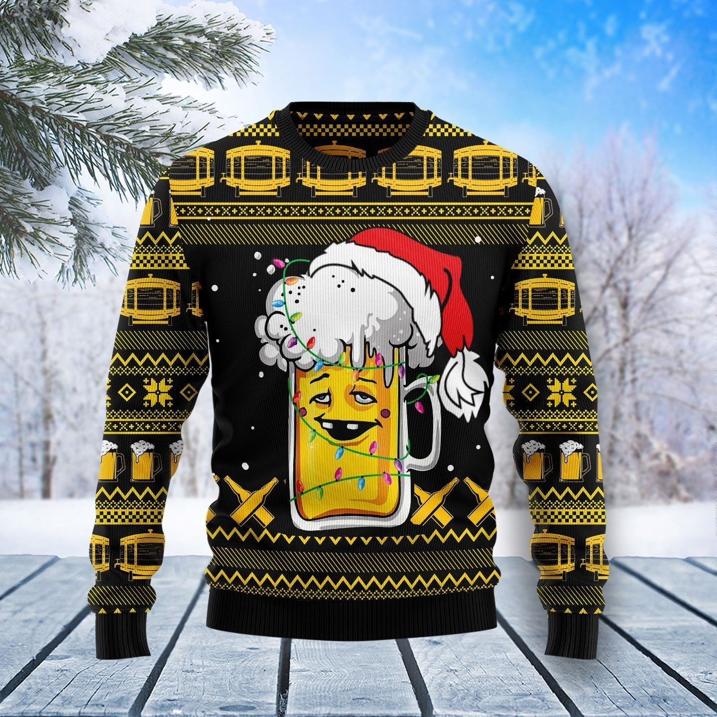Beer Wearing Santa's Hat And String Lights Ugly Christmas Sweater Funny Gifts For Beer Lovers
