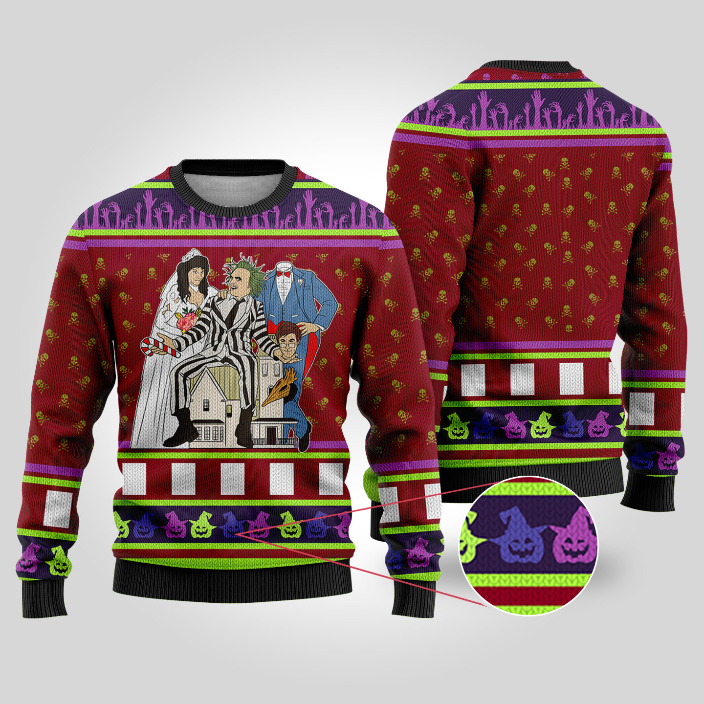 Beetlejuice Halloween Sweater Cardinal Red Cozy Christmas Sweater for Holiday Season