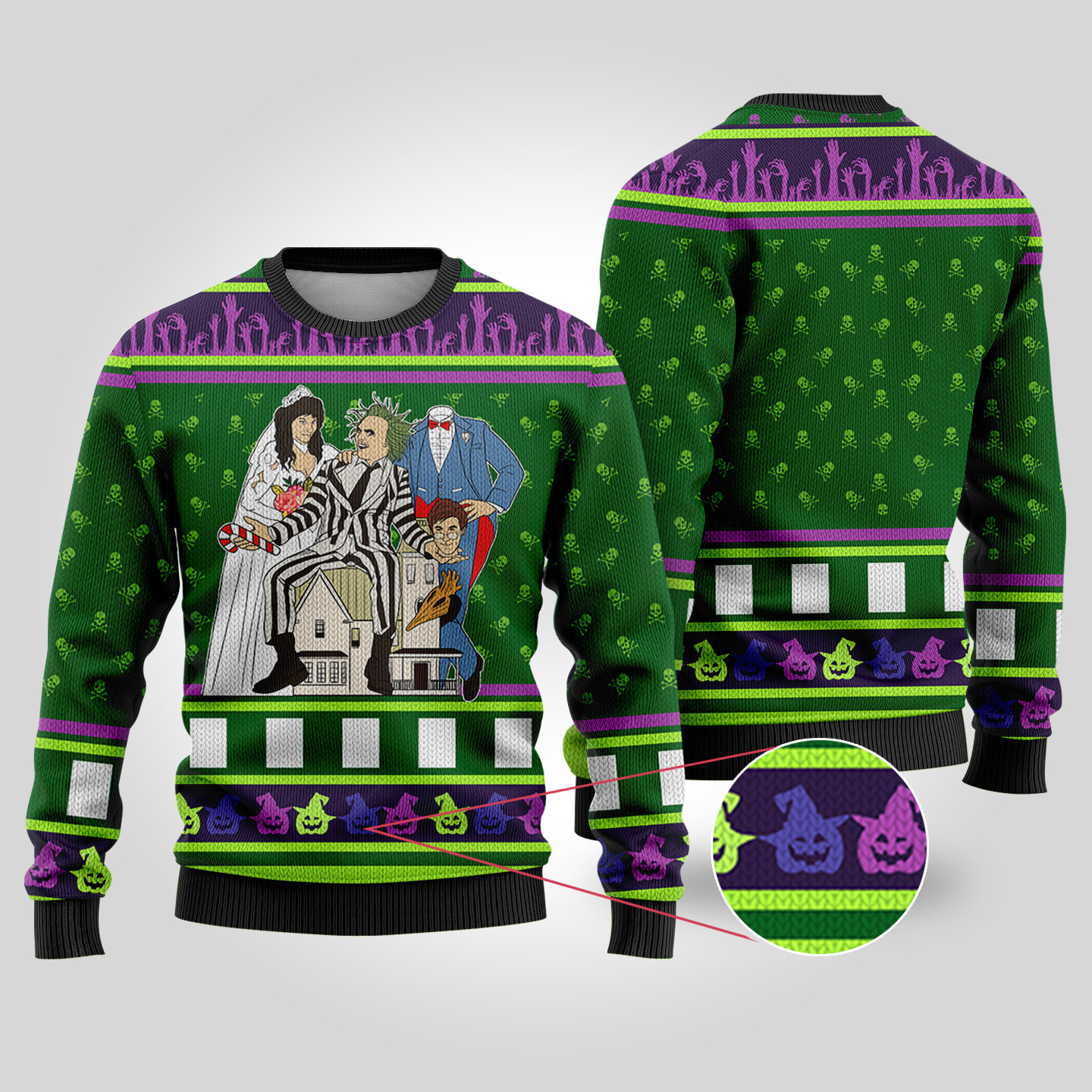 Beetlejuice Halloween Sweater Forest Green Warm Winter Merch Gift for Someone You Love