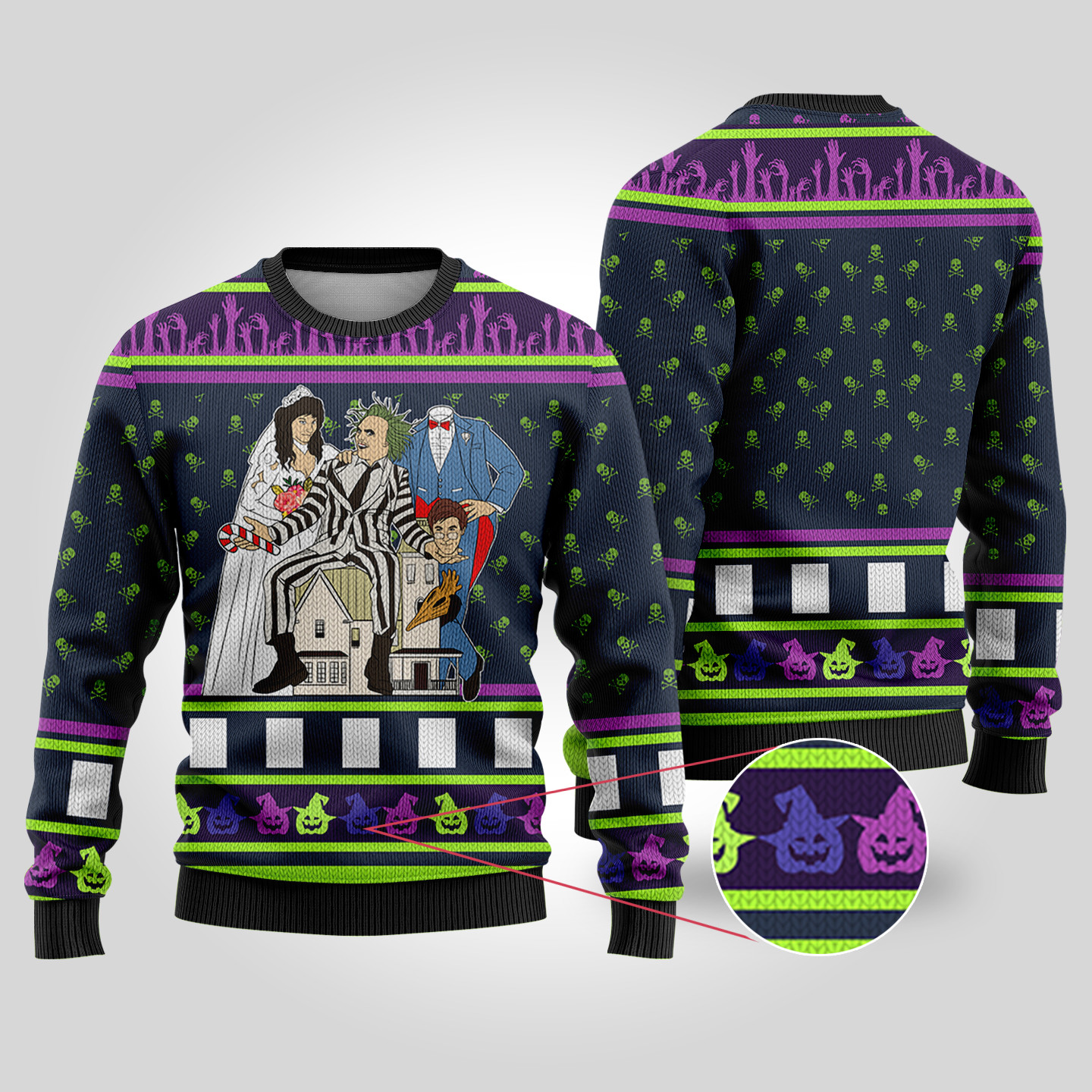 Beetlejuice Halloween Sweater Navy Best Christmas Merch Gift for Family and Friends
