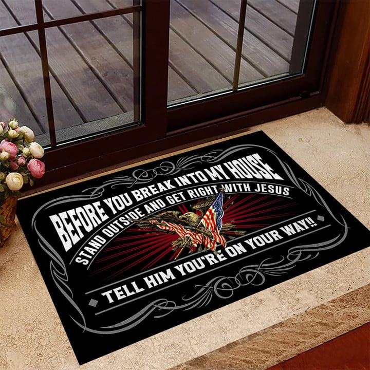Before You Break Into My House US Veteran Doormat Gift for Dad and Husband on Veterans Day