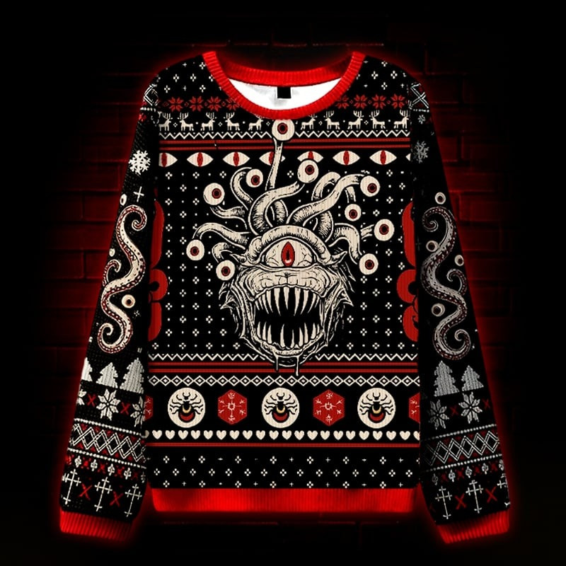 Beholder Dungeons Ugly Christmas Sweater Scary Xmas Clothing Gifts For Friends