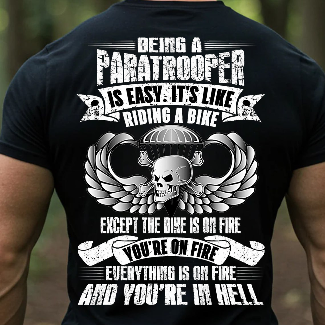 Being a Paratrooper Is Easy It's Like Riding a Bike T-Shirt Funny Airborne Skull Military Tee for Veterans
