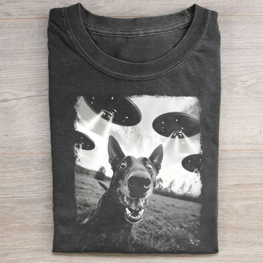 Belgian Malinois Dog UFO Alien Extraterrestrial Selfie Long Sleeve T-Shirt Unique Merch Best Gift For Dog Owners