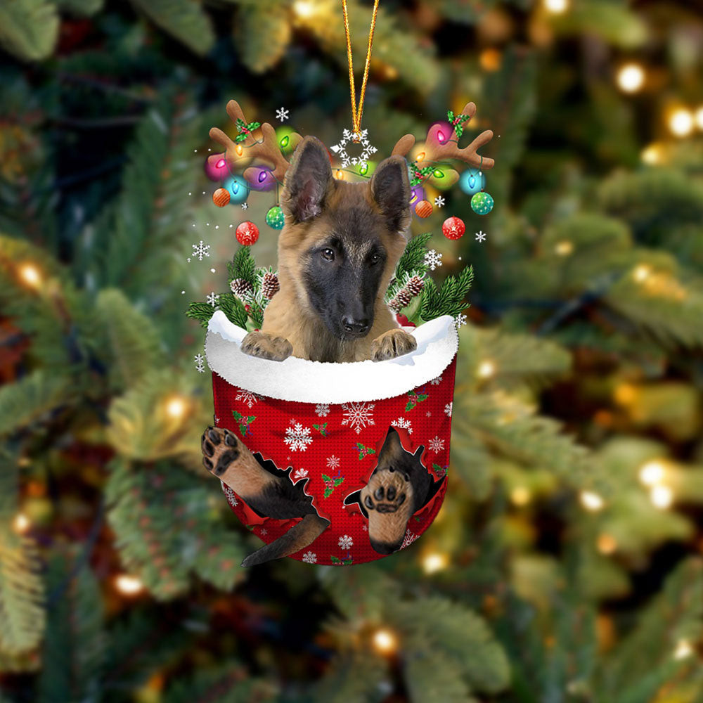 Belgian Tervuren In Snow Pocket Christmas Ornament Flat Acrylic Dog Ornament