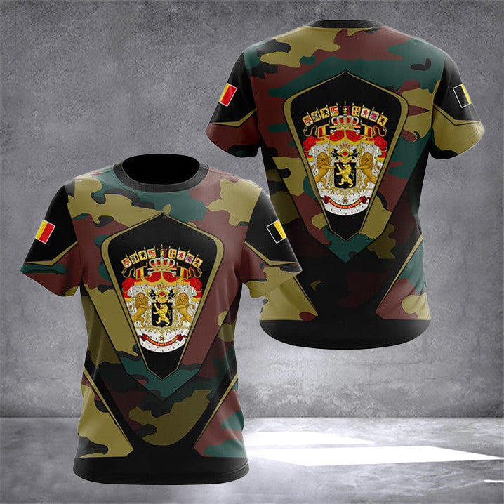 Belgium Coat Of Arms Camouflage T-Shirt For Men's Gifts For Belgian Belgium Coat Of Arms Camouflage T-Shirt For Men's Gifts For Belgian