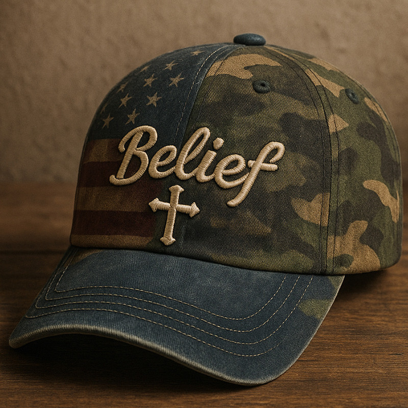 Belief Vintage American Flag Camo Hat Honoring Veteran Baseball Cap Veteran Gift Ideas