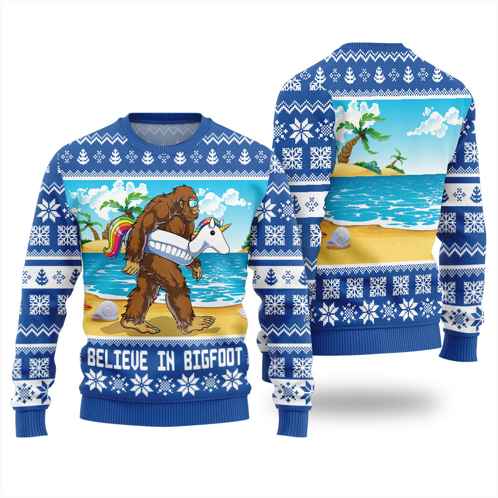 Believe In Bigfoot Christmas Sweater For Men Warm Winter Sweater to Brighten Your Holidays