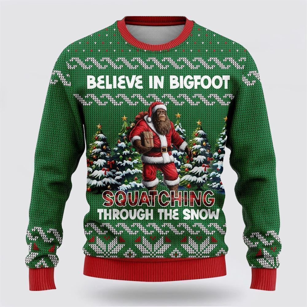 Believe In Bigfoot Through The Snow Ugly Christmas Sweater Ugly Christmas Sweatshirt Christmas Gift