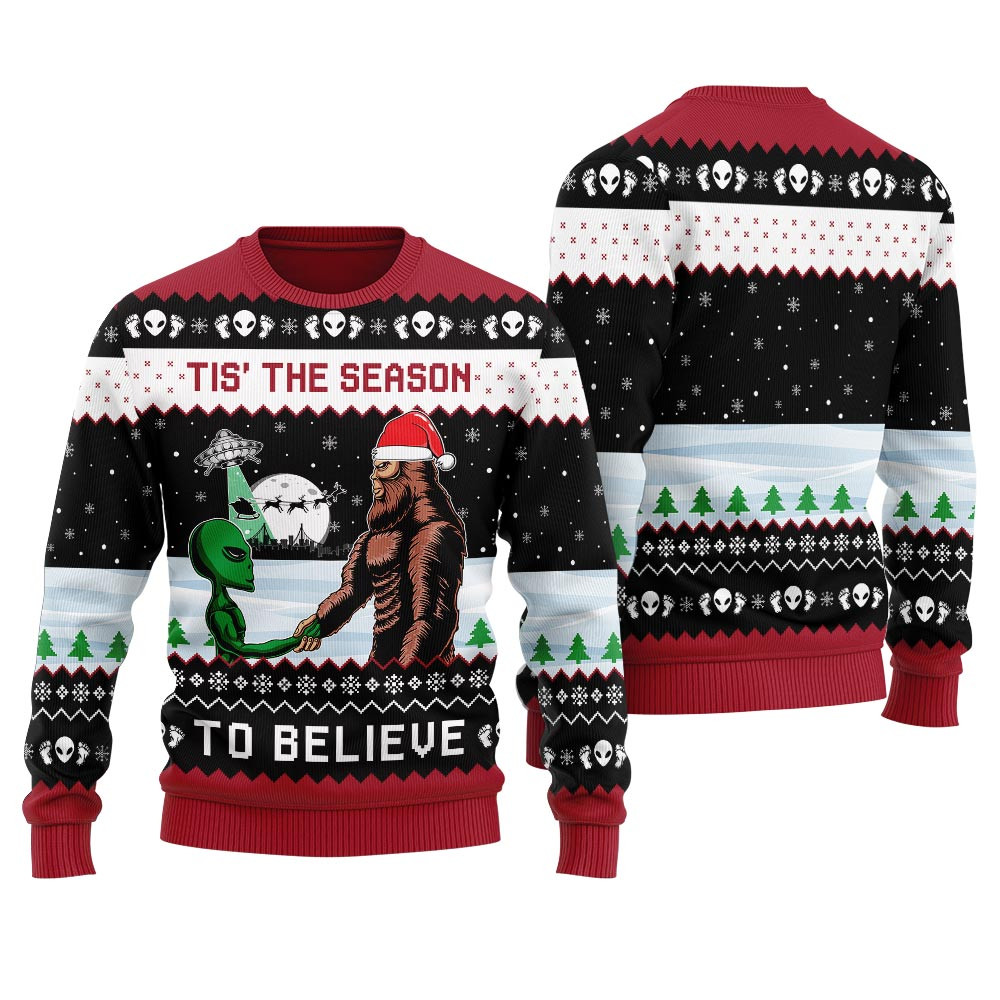 Believe In Bigfoot Ufo Ugly Christmas Sweater Lovely Merch Gift for Cozy Winter Nights