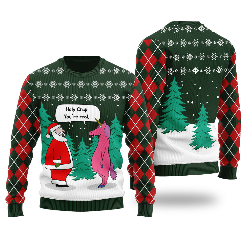 Believe In Santa And Unicorn Ugly Christmas Sweater Perfect Gift Sweater for Friends and Family