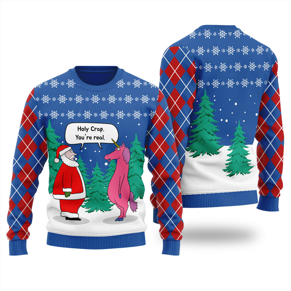 Believe In Santa Unicorn Womens Ugly Christmas Sweater Holiday Merch That Makes a Perfect Christmas Gift