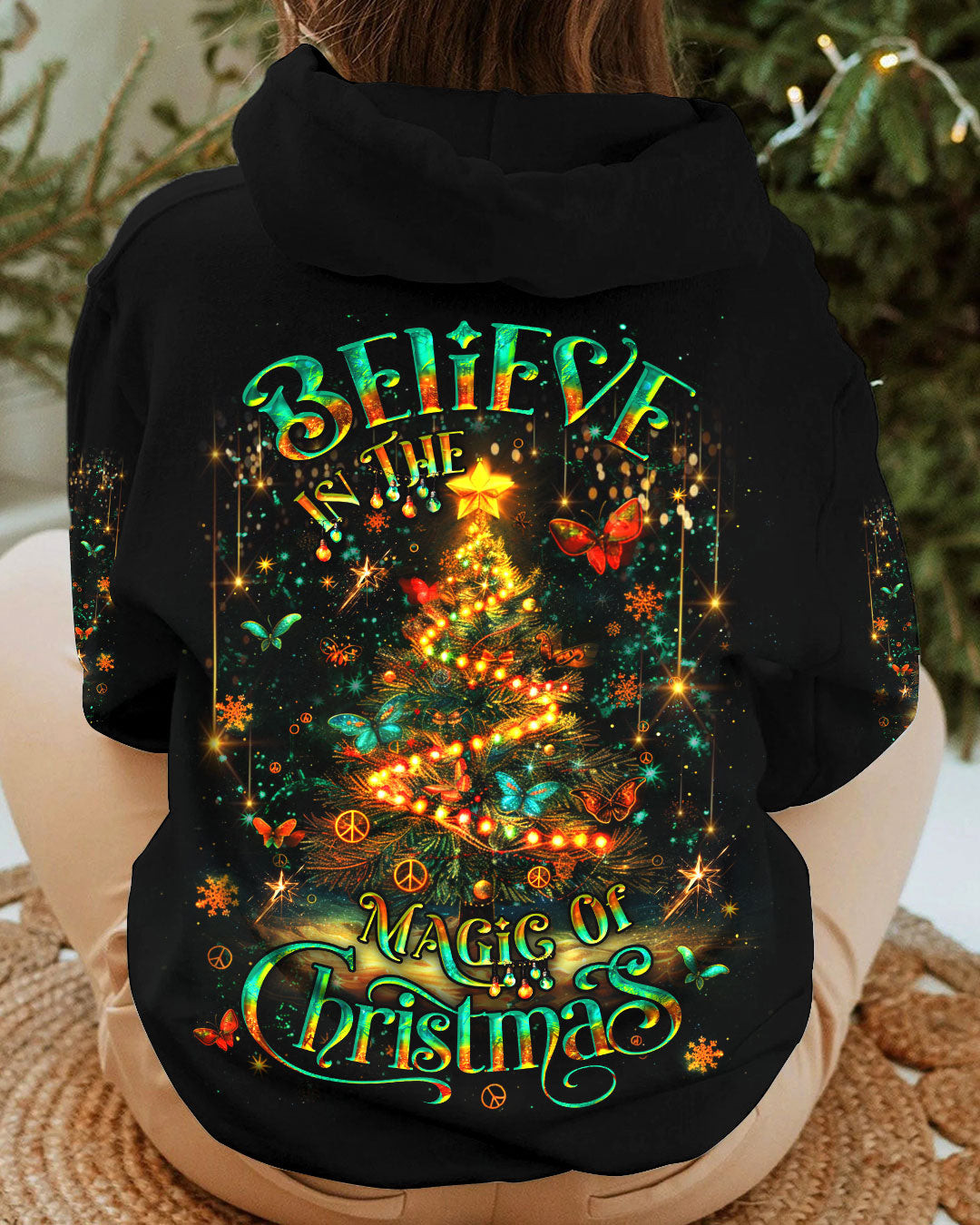 Believe In The Magic Of Christmas Tree Hoodie Best Xmas Apparel Hopeful Gifts For Sister