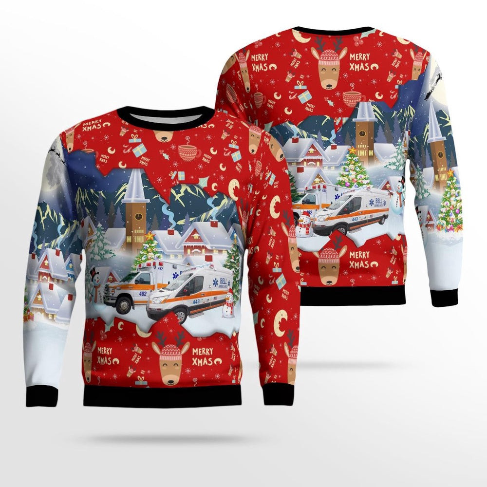 Bell Ambulance Milwaukee Wisconsin AOP Ugly Sweater Xmas Unisex Sweater Christmas Gifts for Men Women