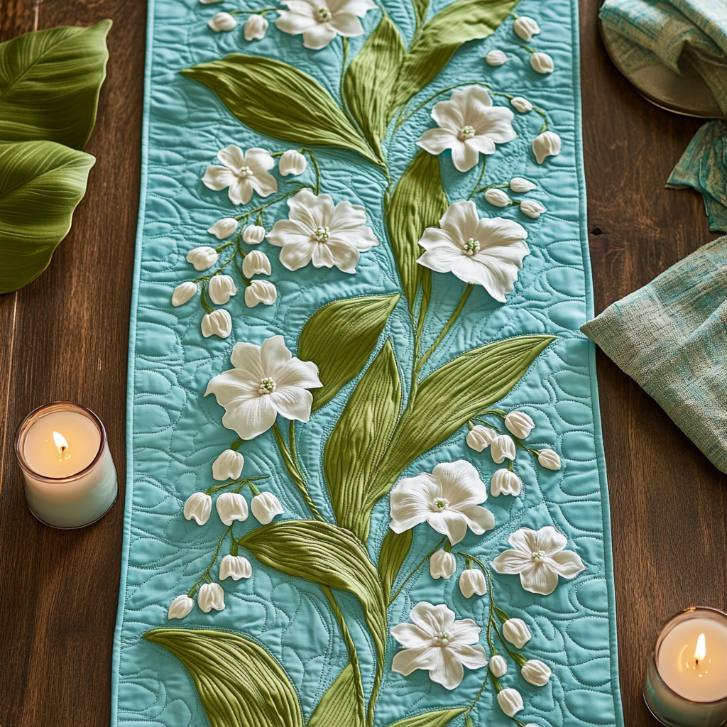 Bell Bloom Quilted Table Runner Floral Table Runner Flower Lily Gifts For Women