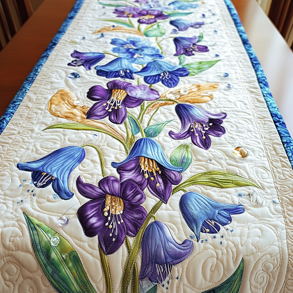 Bell Blossom Quilted Table Runner Elegant Holiday Decor Presents For Flower Lovers