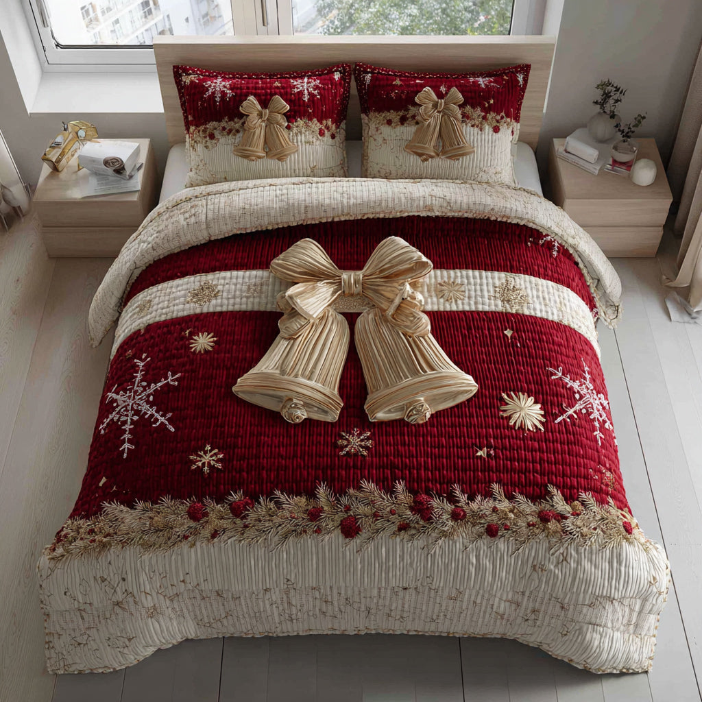 Bell Snowfall Quilted Bedding Set Holiday Season Duvet Cover Set Christmas Gifts For Employees