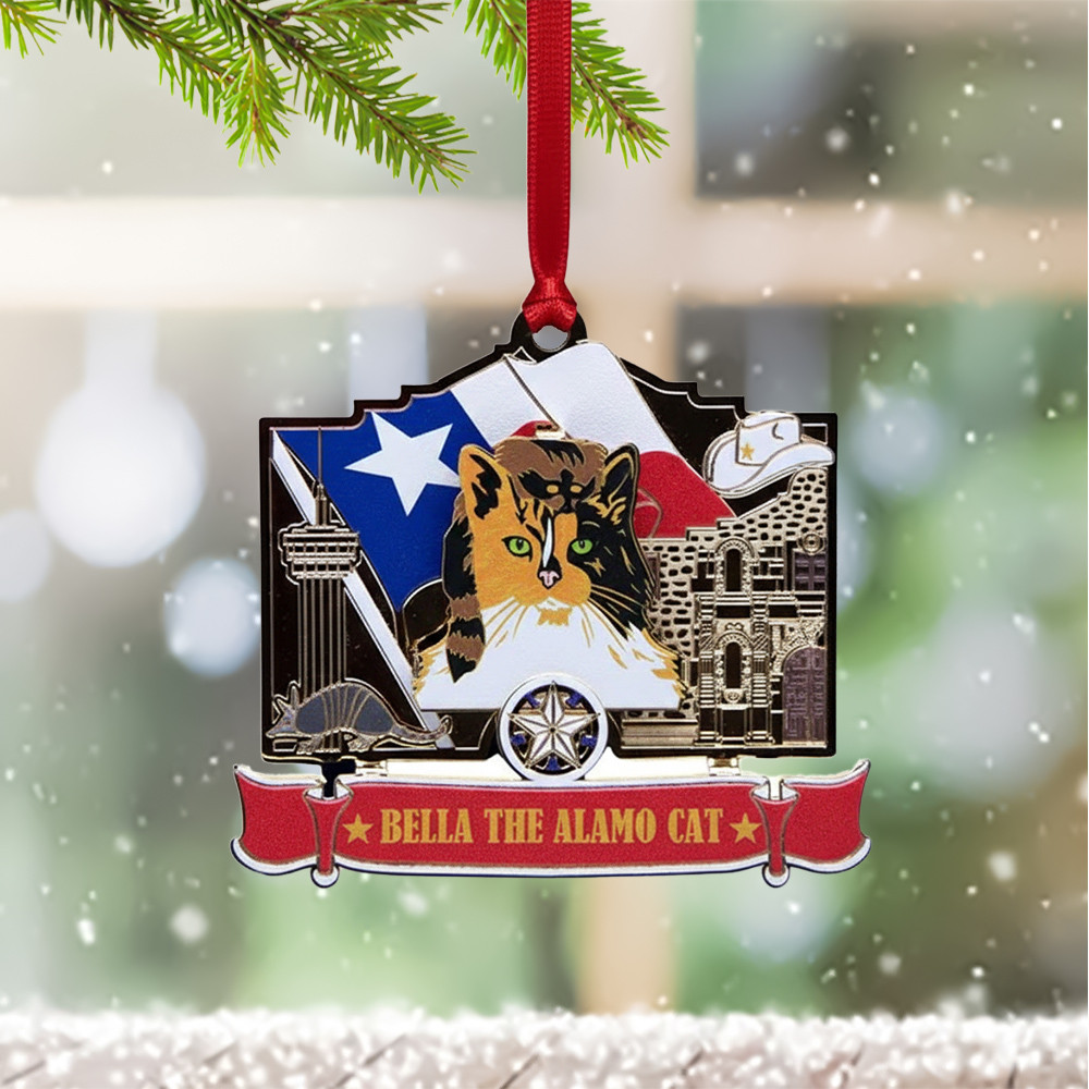 Bella the Alamo Cat Christmas Ornament Winter Decor Christmas Gifts For Cat Owners