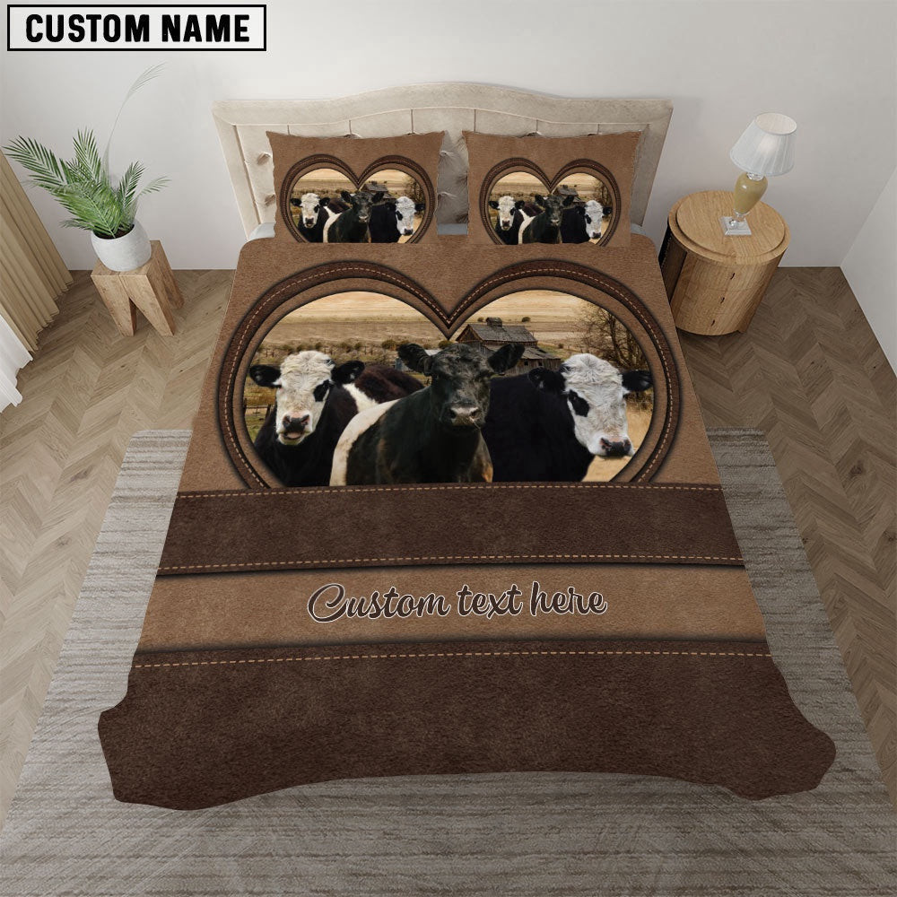Belted Galloway In Heart Custom Name Bedding Set Thoughtful Wedding Gifts