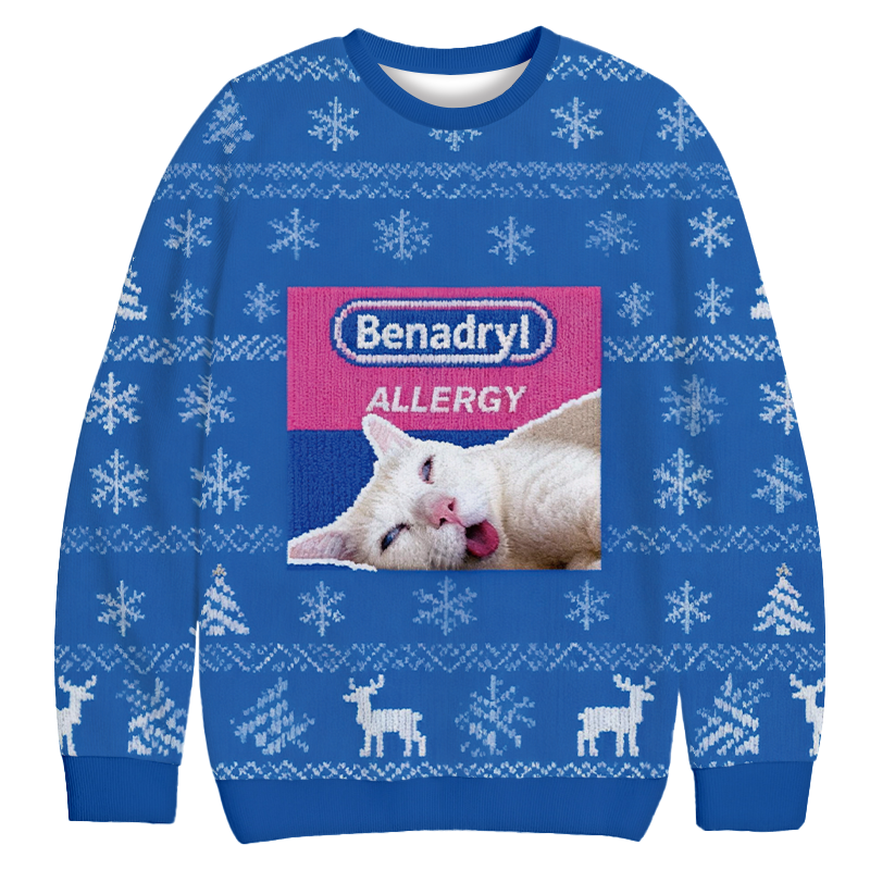 Benadryl Allergy Cat Christmas Ugly Sweatshirt Christmas Gift For Family Benadryl Allergy Cat Christmas Ugly Sweatshirt Christmas Gift For Family