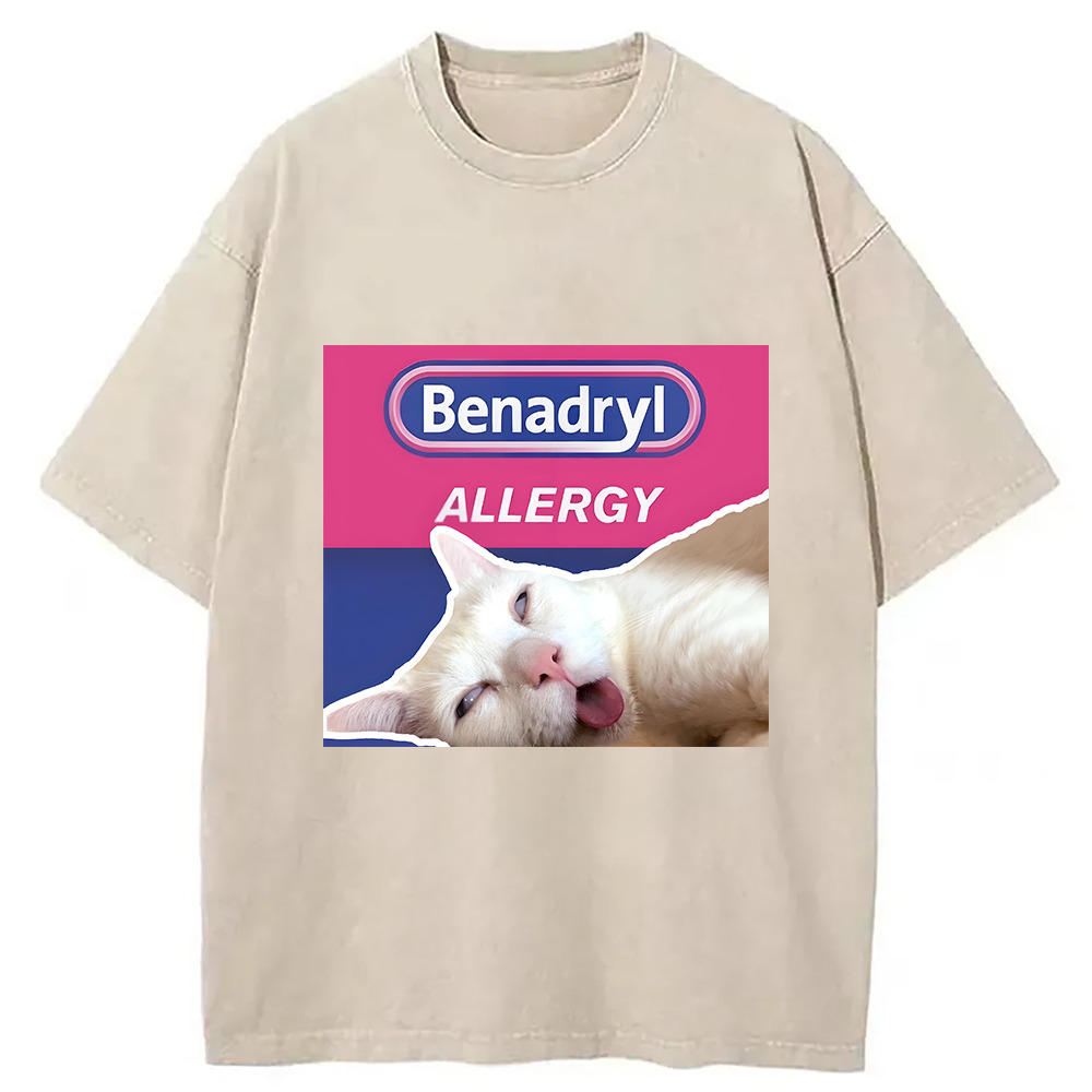 Benadryl Allergy Cat Washed T-Shirt Funny Aesthetic Trendy Apparel Gifts For Her