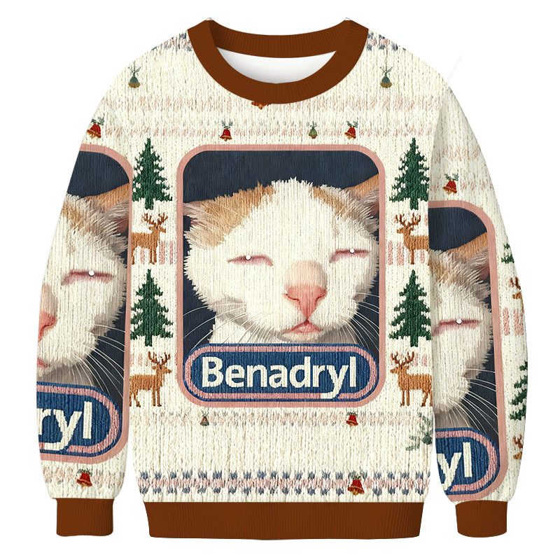 Benadryl Cat Meme Christmas Ugly Sweatshirt Christmas Cozy Winter Wear Gift Ideas