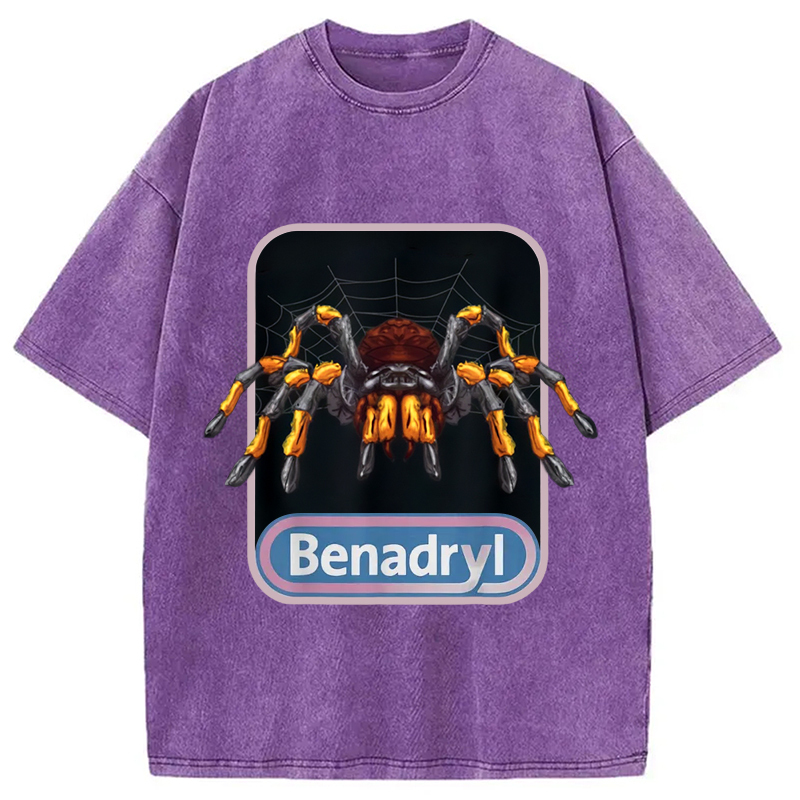Benadryl Yellow Spider Meme Washed T-Shirt Retro Streetwear Graphic Top Gifts For Friends