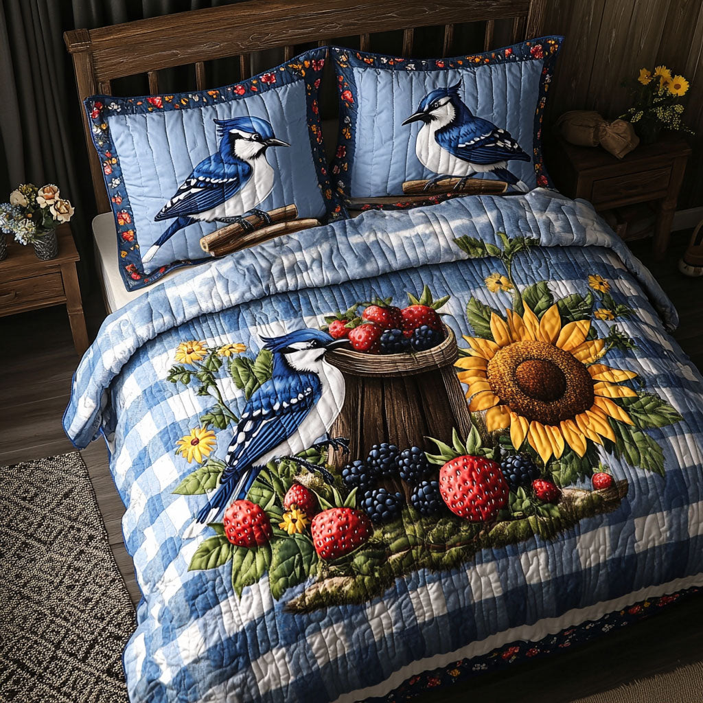 Bench and Bird Quilted Bedding Set Best Bedspread Set Gift Ideas For Bird Lovers