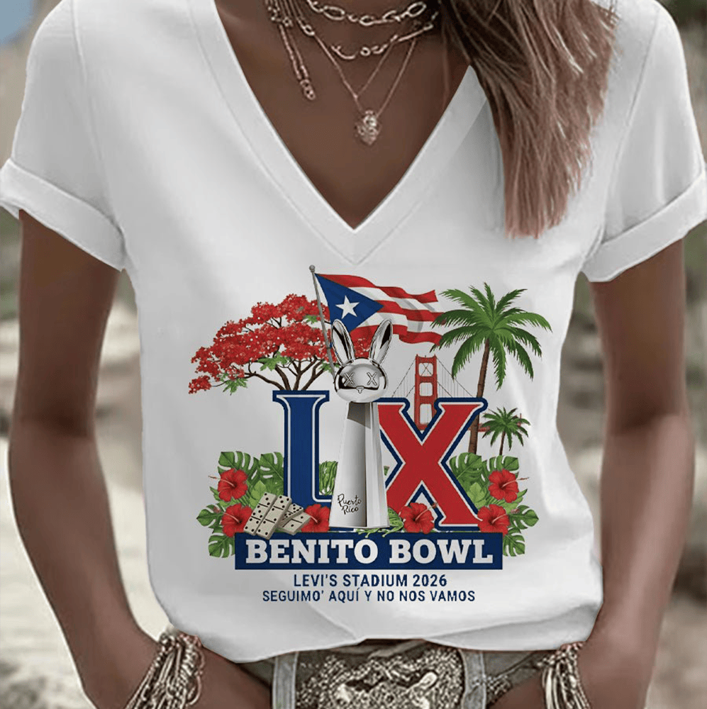 Benito Bowl LX Bad Bunny V-Neck Shirt Bad Bunny Halftime Show Clothes Super Bowl Gifts