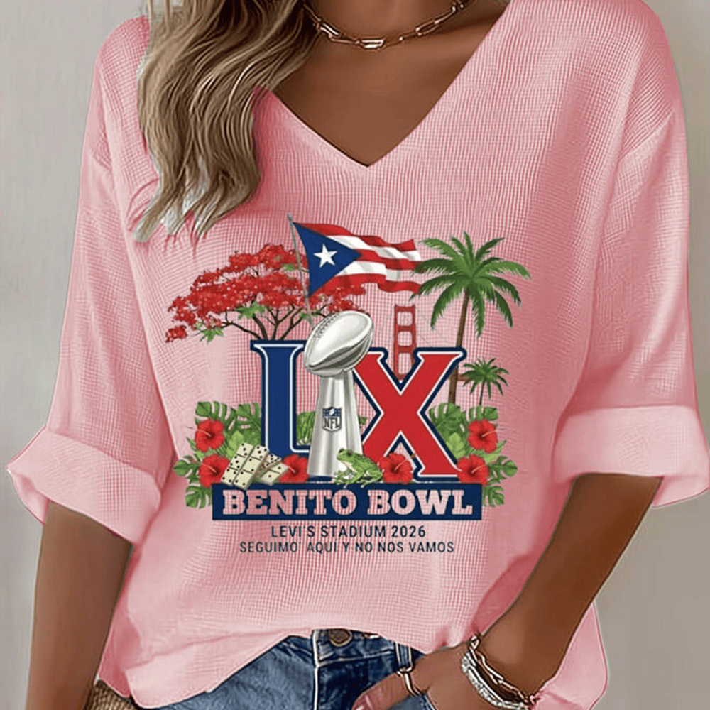 Benito Bowl LX Puerto Rico V-Neck Long Sleeve Shirt Bad Bunny Halftime Show Merch Gift For Girl