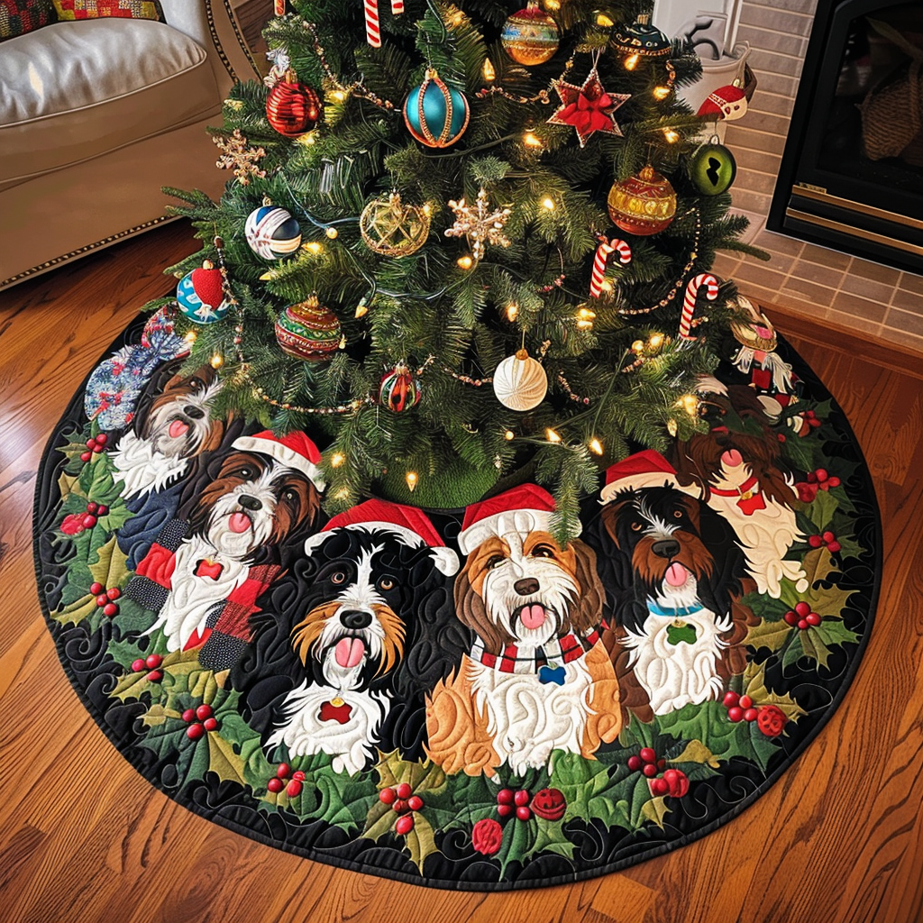 Bernedoodle Winter Wishes Christmas Quilted Tree Skirt Holiday Living Room Decor Winter Holiday Decor