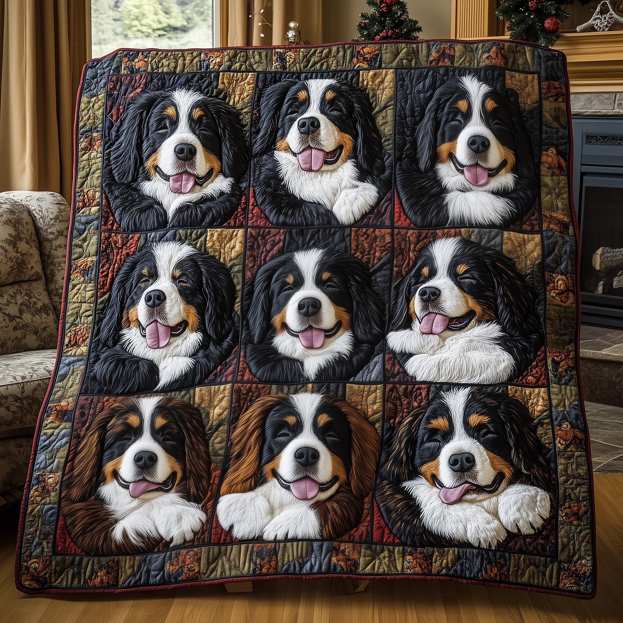 Berner Cozy Nap Quilted Blanket Snuggle Time Bedding Gift For Bernese Mountain Dog Lovers