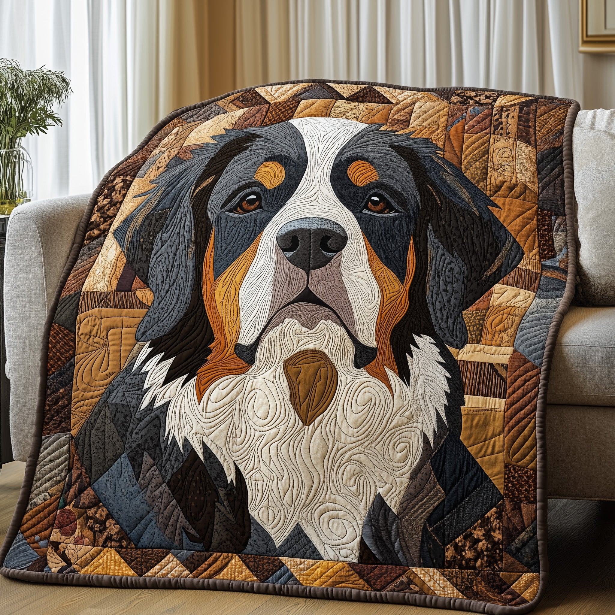 Bernese Mountain Dog Fluffy Quilted Blanket Dog Loyal Presents For Bernese Mountain Dog Lovers