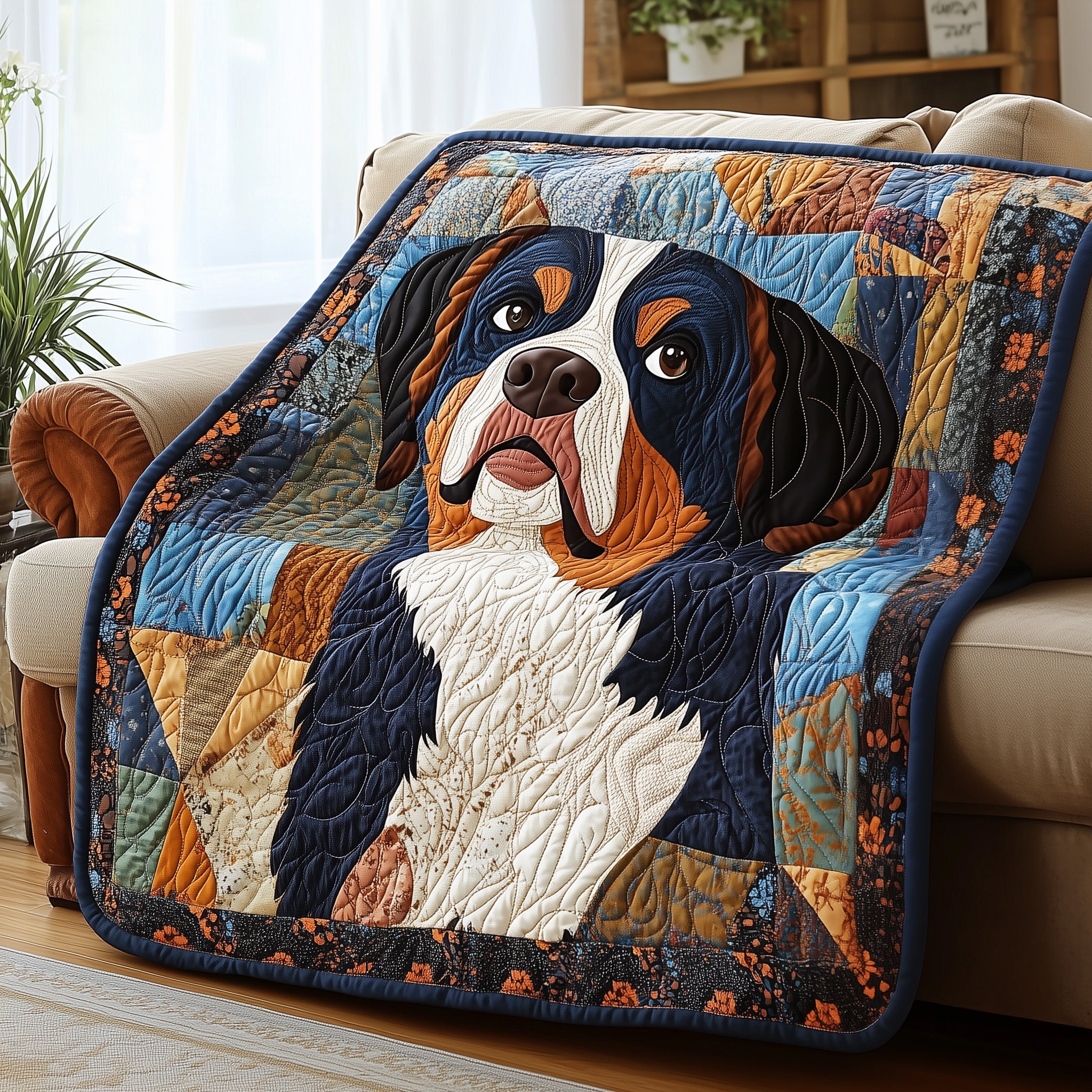 Bernese Mountain Dog Happy Quilted Blanket Presents For Bernese Mountain Dog Lovers