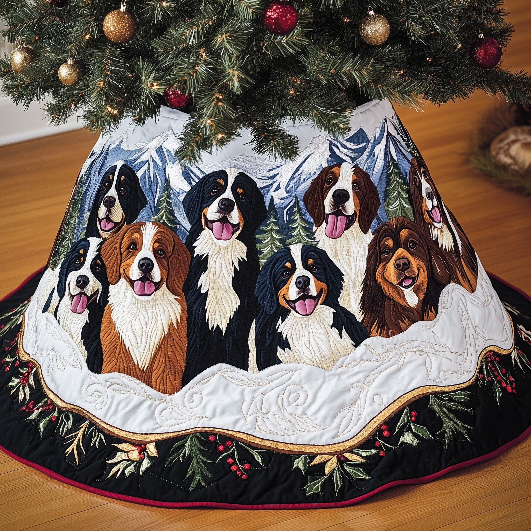 Bernese Mountain Quilted Tree Skirt Merch For Family