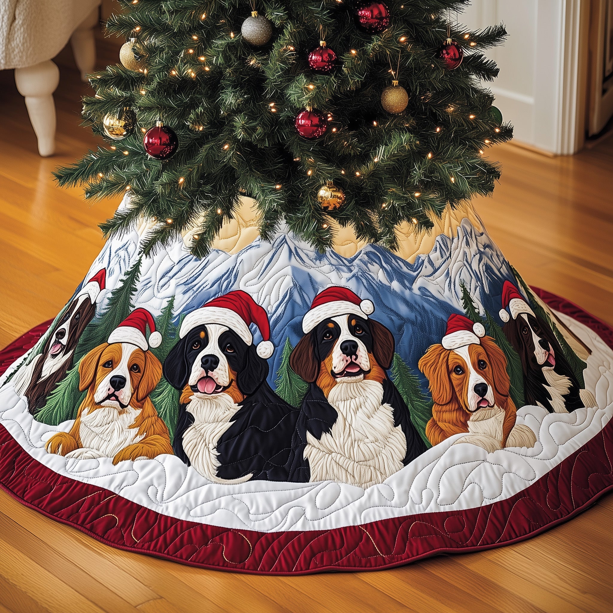 Bernese Mountain Quilted Tree Skirt Thanksgiving Merch Gift